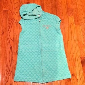 Girls terrycloth teal hooded cover up